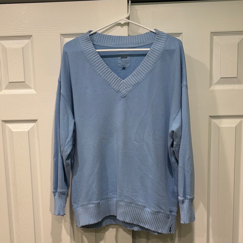 Aerie Blue Oversized 100% Cotton V-Neck Sweater Size XS